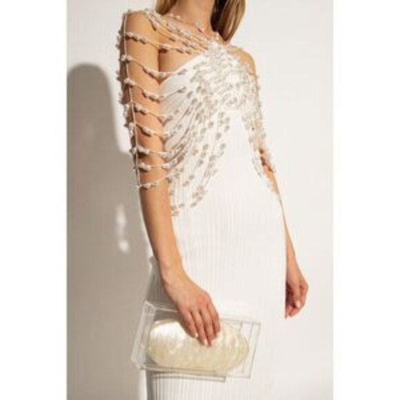 Cult Gaia Cecilia Dress Size Large Off White Pearl Knit Gown - Picture 7 of 9